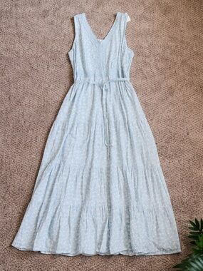 April Cornell Pale Blue Floral V-Neck Maxi Dress